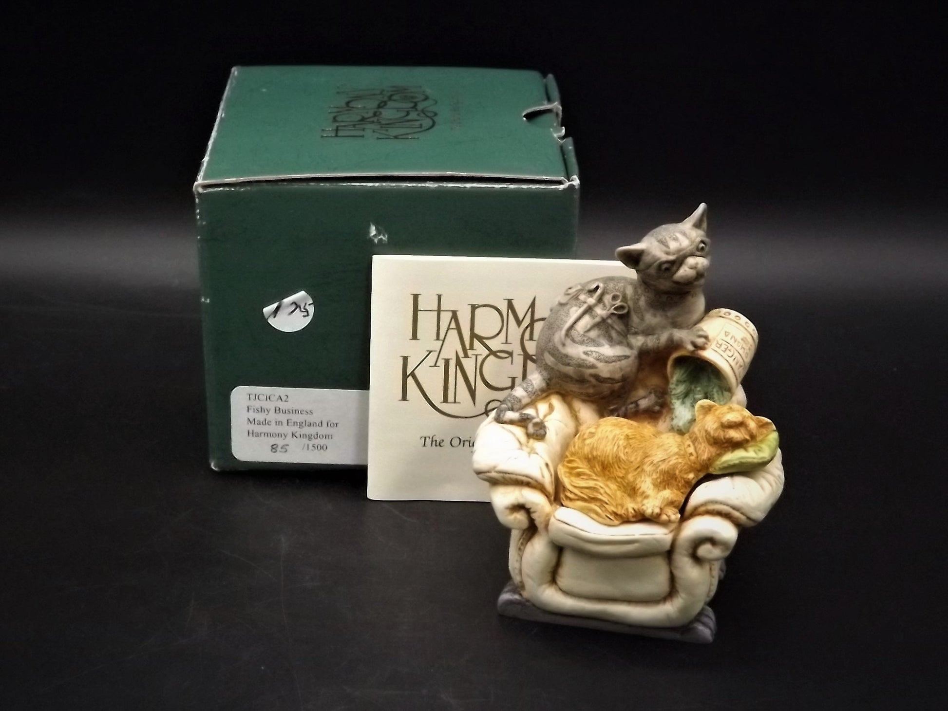Vintage 1999 Harmony Kingdom "Fishy Business" Jest Figurine TJCA17-1 with original box. Excellent condition. Limited 85/1500 artist signed.