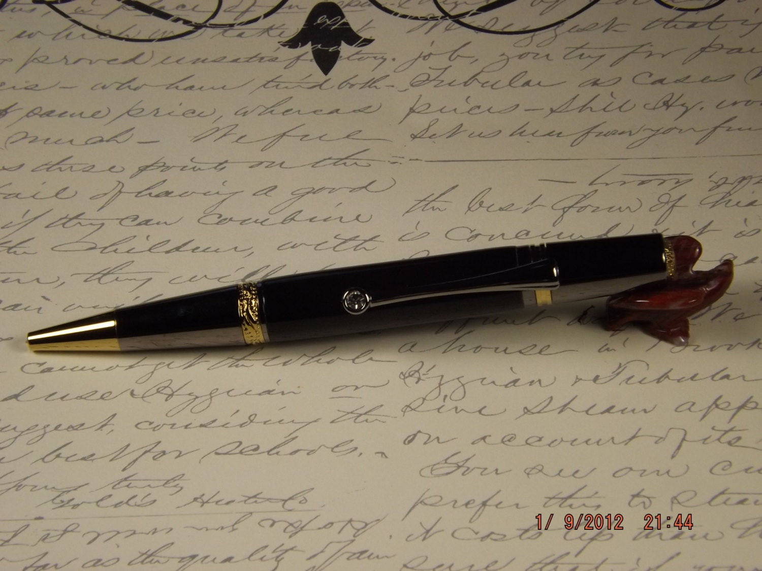 Handmade Acrylic twist Pen, Black Majestic Squire style Gold & Titanium plated