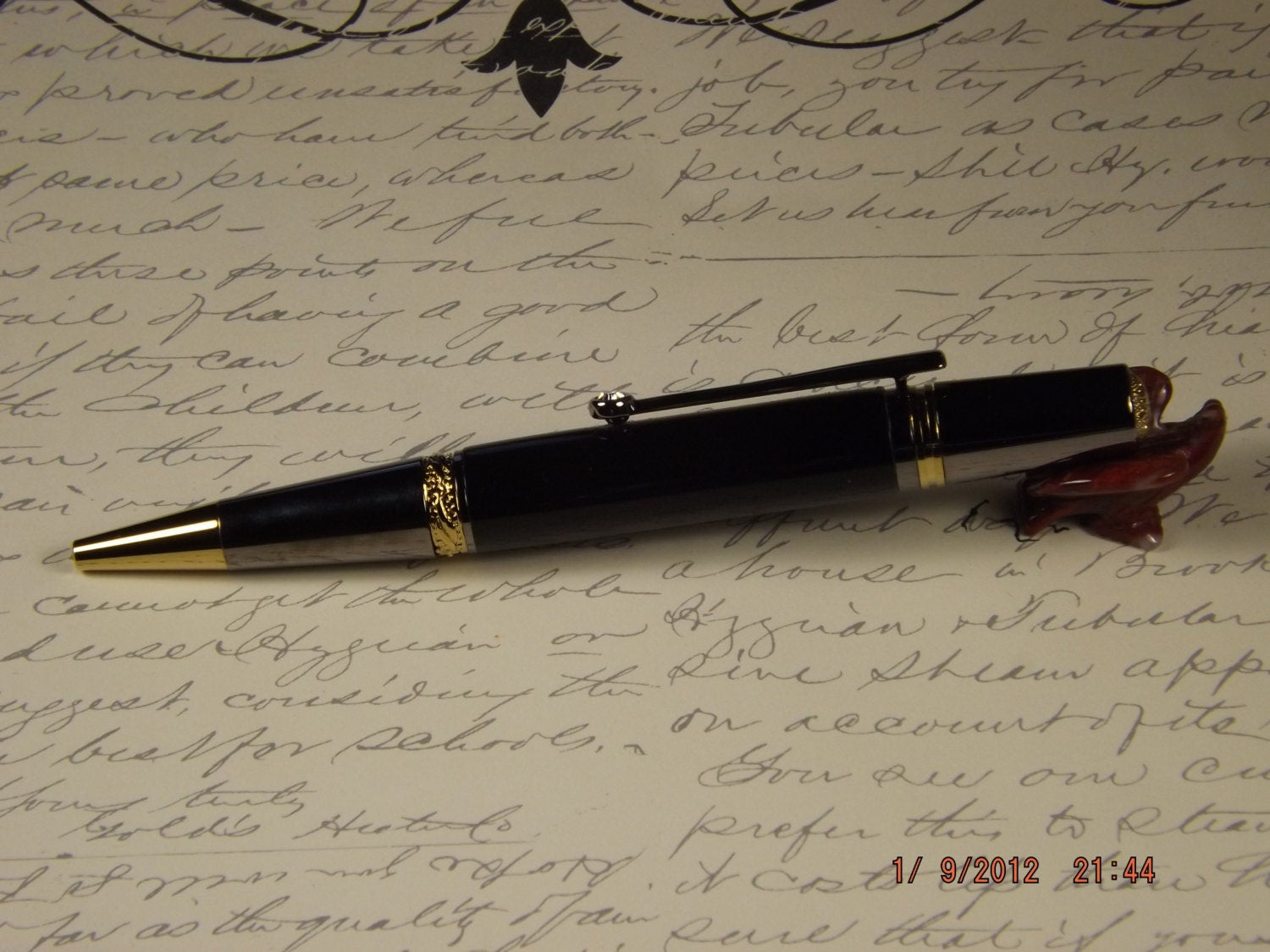 Handmade Acrylic twist Pen, Black Majestic Squire style Gold & Titanium plated