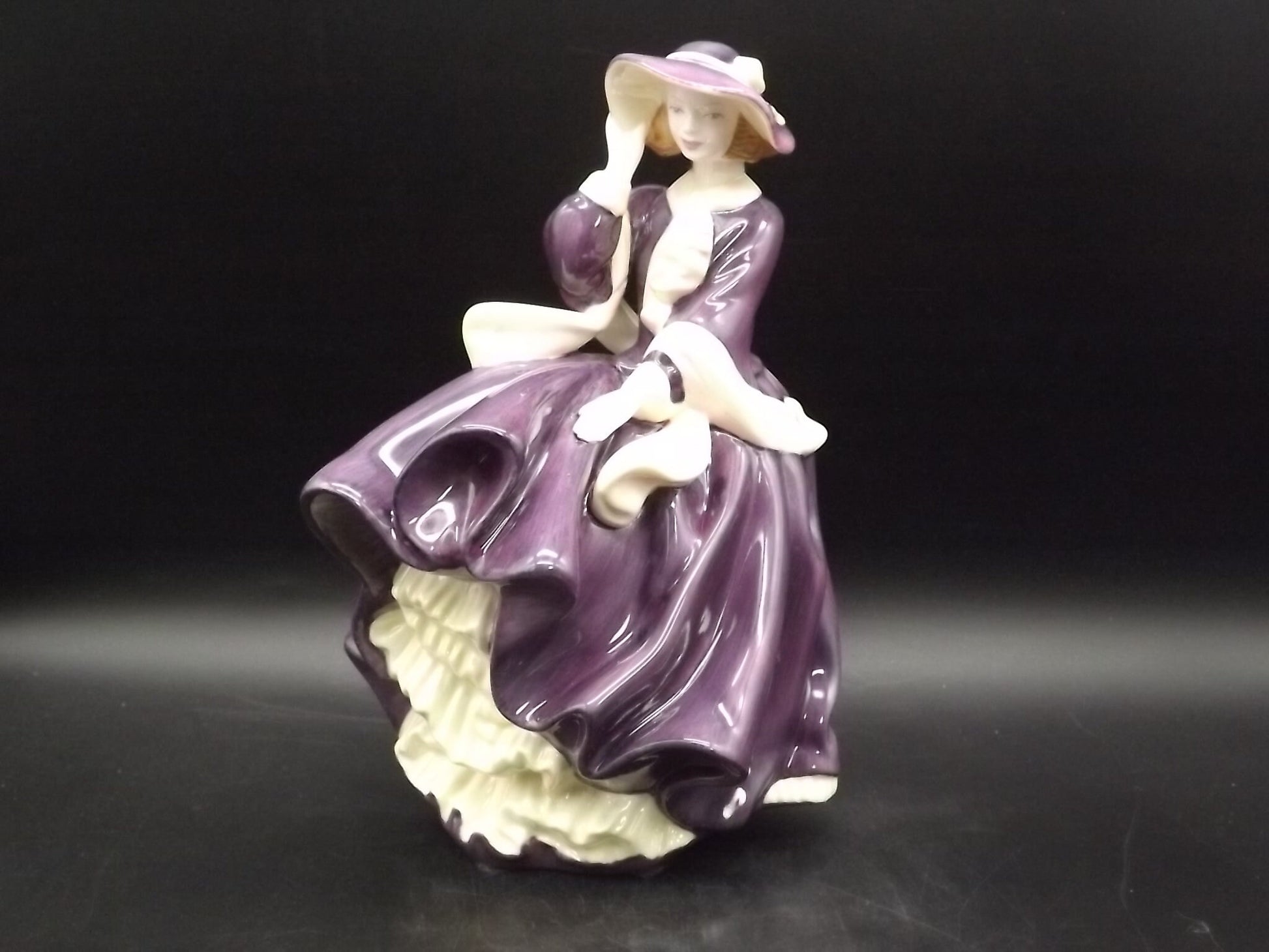Vintage Royal Doulton Figurine: "Autumn Days" HN 4755, Purple Gown, Signed