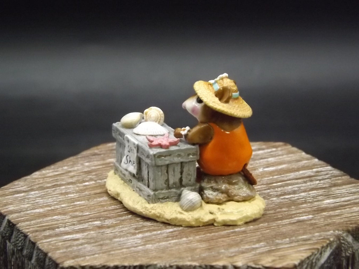 Vintage Wee Forest Folk "Shelley" Mouse Figurine: Orange Swimsuit, Seashells (With Box)
