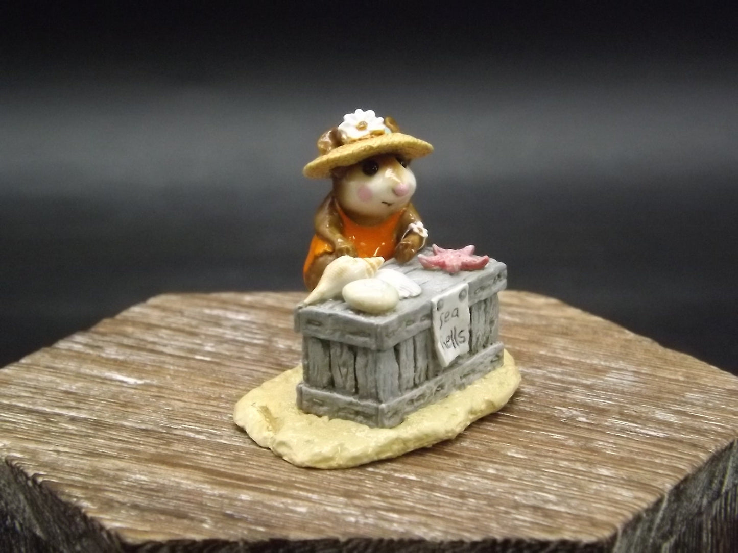 Vintage Wee Forest Folk "Shelley" Mouse Figurine: Orange Swimsuit, Seashells (With Box)