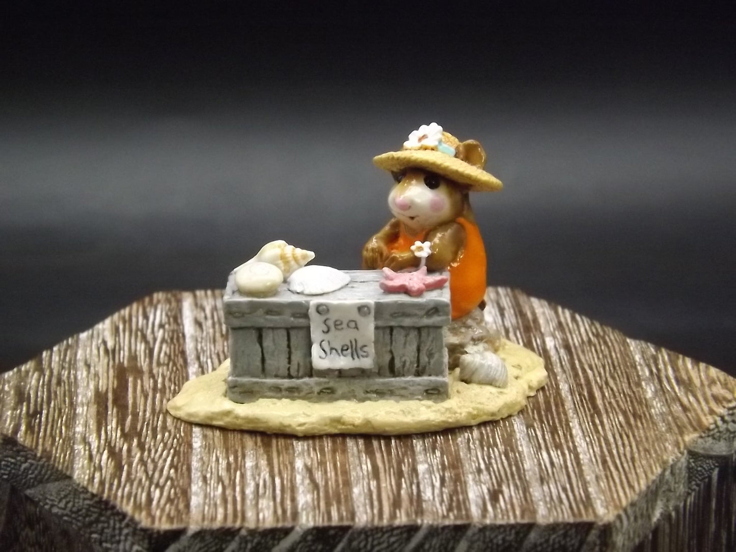 Vintage Wee Forest Folk "Shelley" Mouse Figurine: Orange Swimsuit, Seashells (With Box)