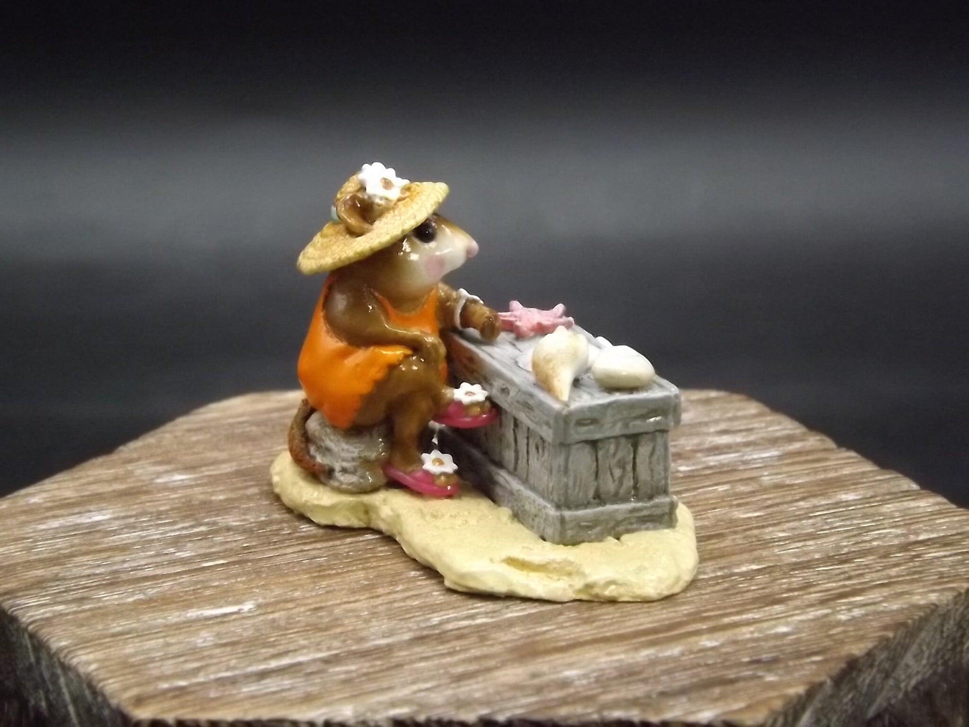 Vintage Wee Forest Folk "Shelley" Mouse Figurine: Orange Swimsuit, Seashells (With Box)