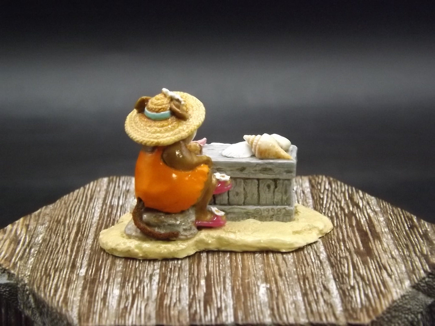 Vintage Wee Forest Folk "Shelley" Mouse Figurine: Orange Swimsuit, Seashells (With Box)