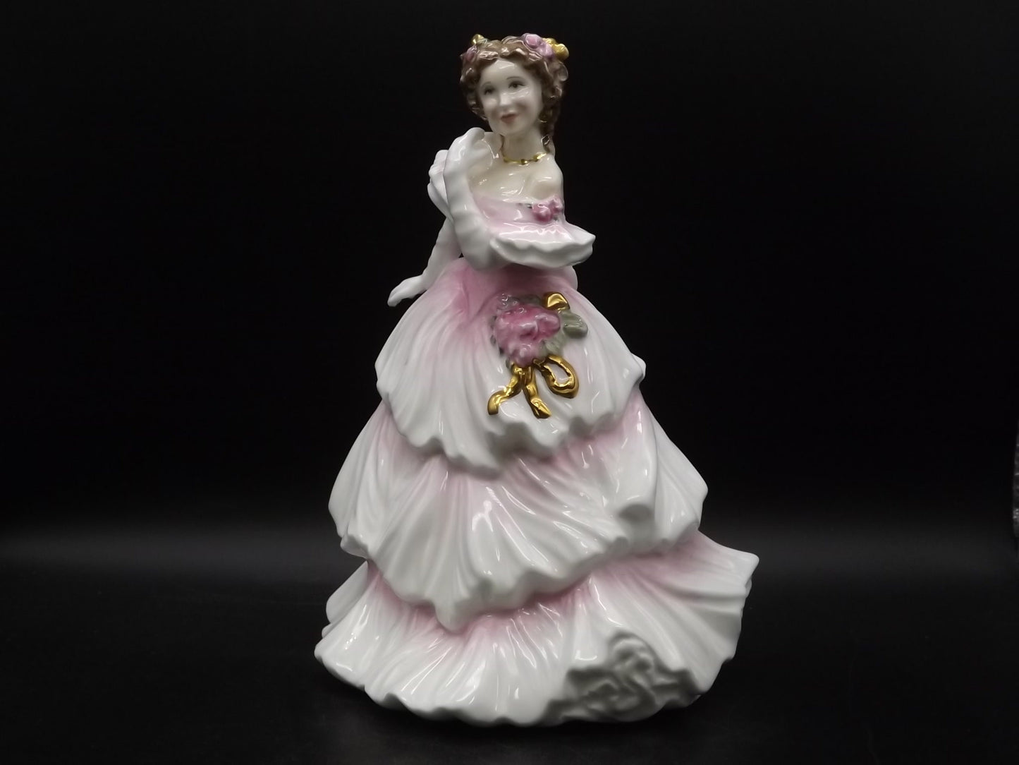 Vintage Royal Doulton "Joy" Figurine HN 4053: 14KT Gold Trim, Pink Gown