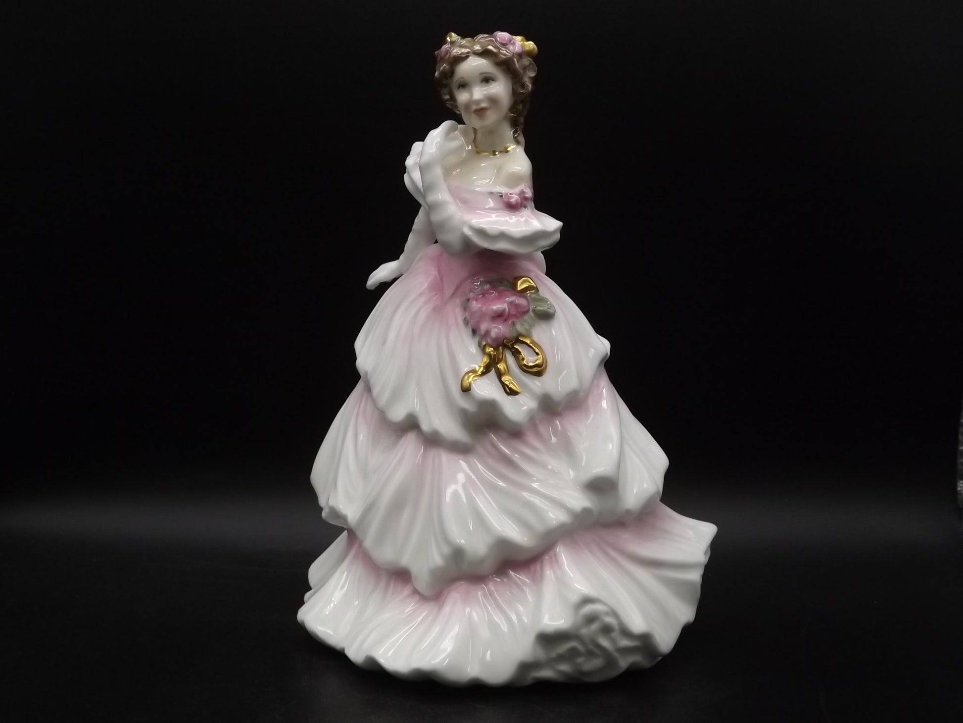 Vintage Royal Doulton "Joy" Figurine HN 4053: 14KT Gold Trim, Pink Gown