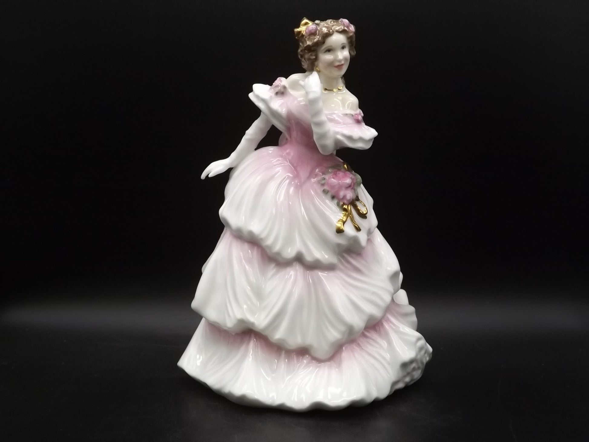 Vintage Royal Doulton "Joy" Figurine HN 4053: 14KT Gold Trim, Pink Gown