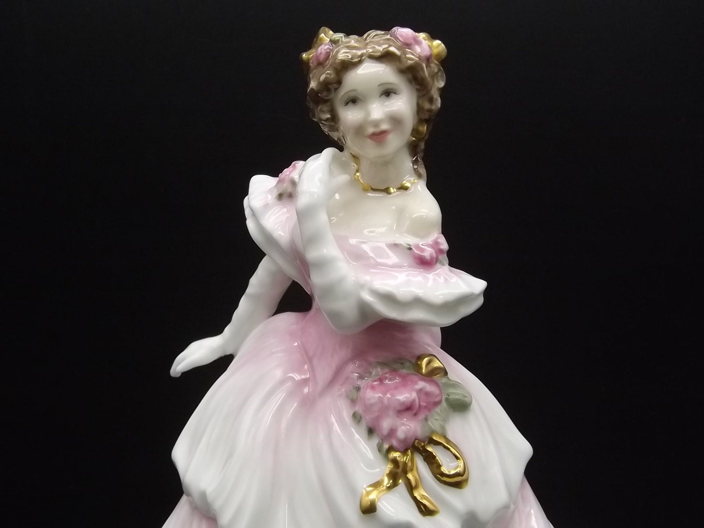 Vintage Royal Doulton "Joy" Figurine HN 4053: 14KT Gold Trim, Pink Gown