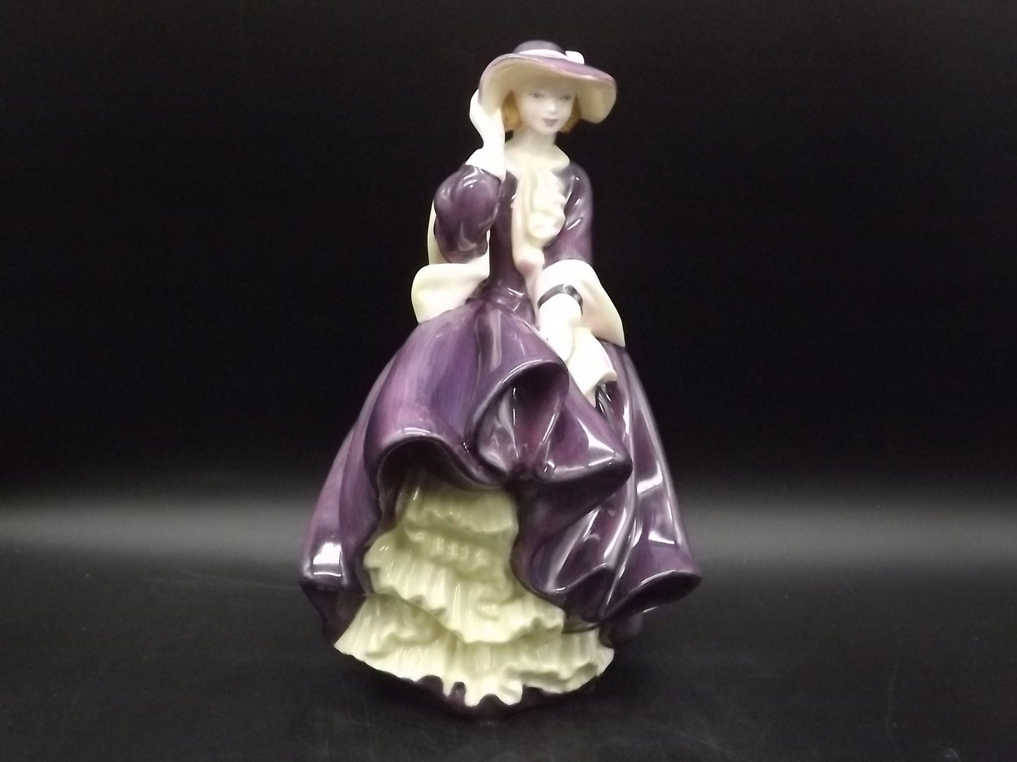 Vintage Royal Doulton Figurine: "Autumn Days" HN 4755, Purple Gown, Signed