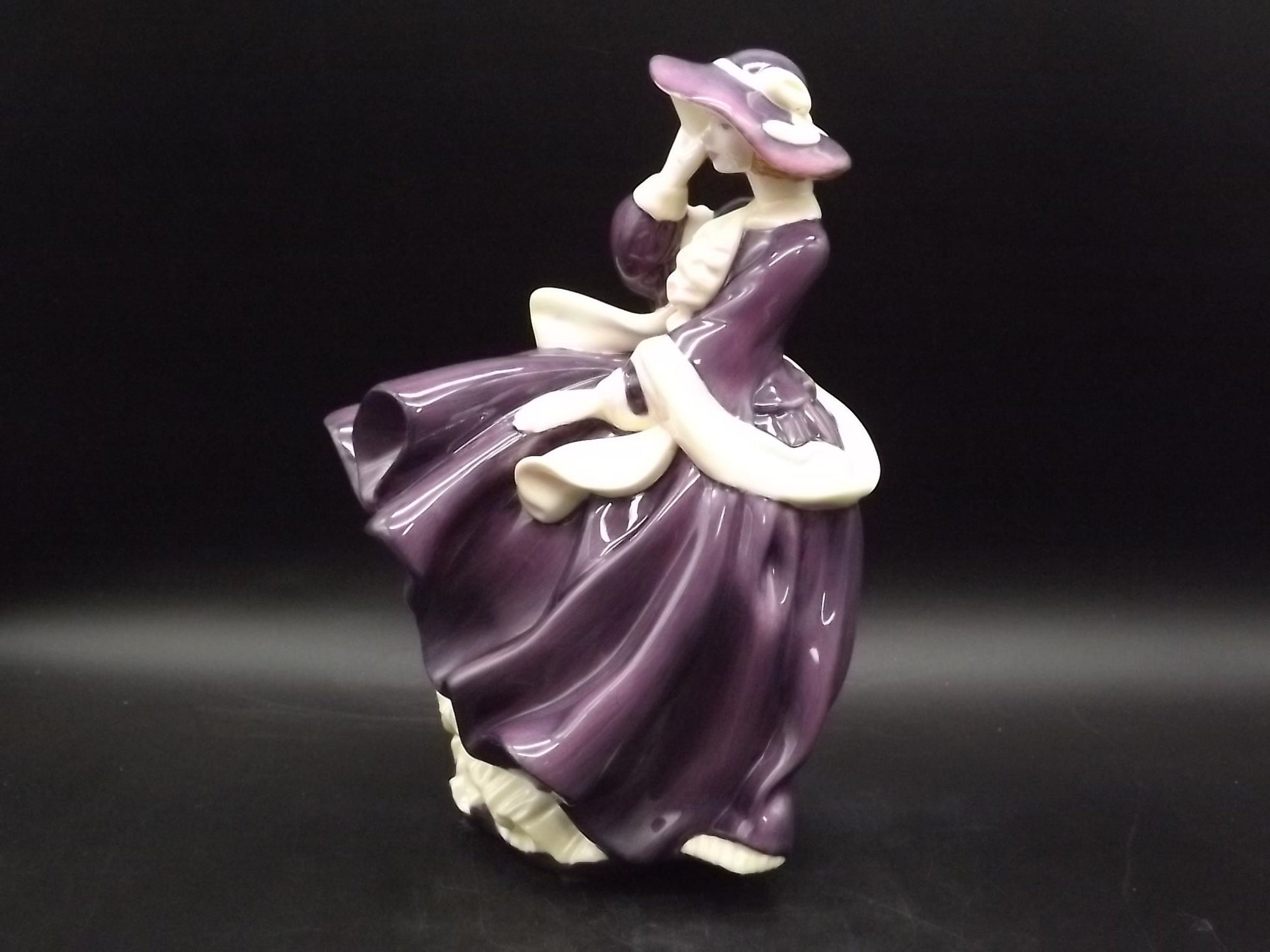 Vintage Royal Doulton Figurine: "Autumn Days" HN 4755, Purple Gown, Signed