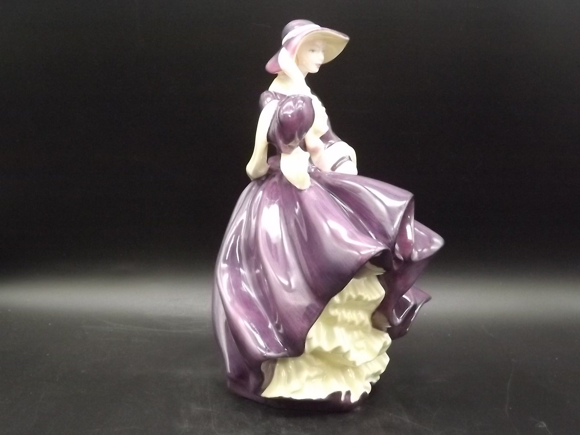 Vintage Royal Doulton Figurine: "Autumn Days" HN 4755, Purple Gown, Signed