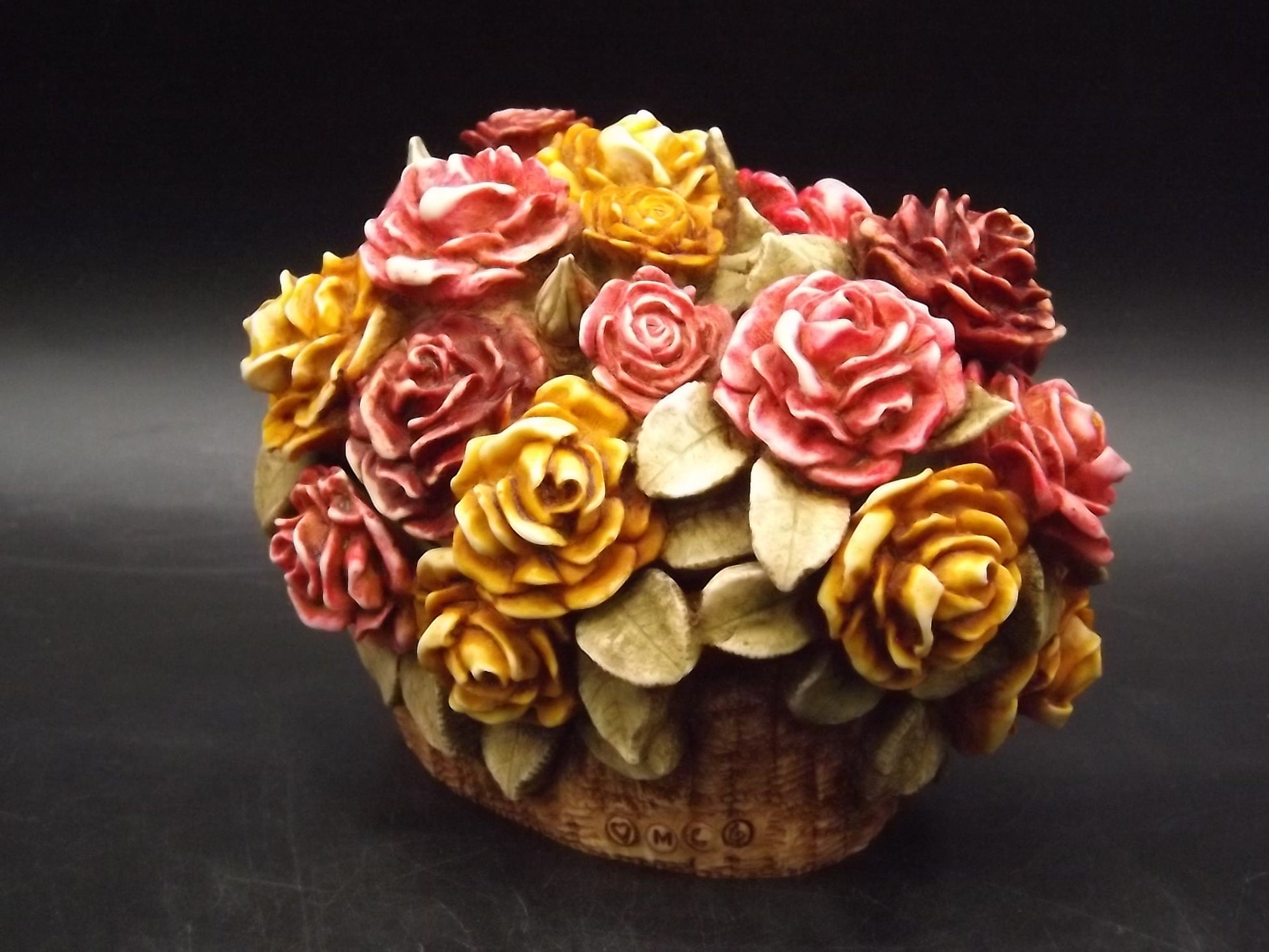 Retired 1996 Harmony Kingdom "Rose Basket" flowers piece Excellent condition Limited Edition #266/3600. Artist signed!