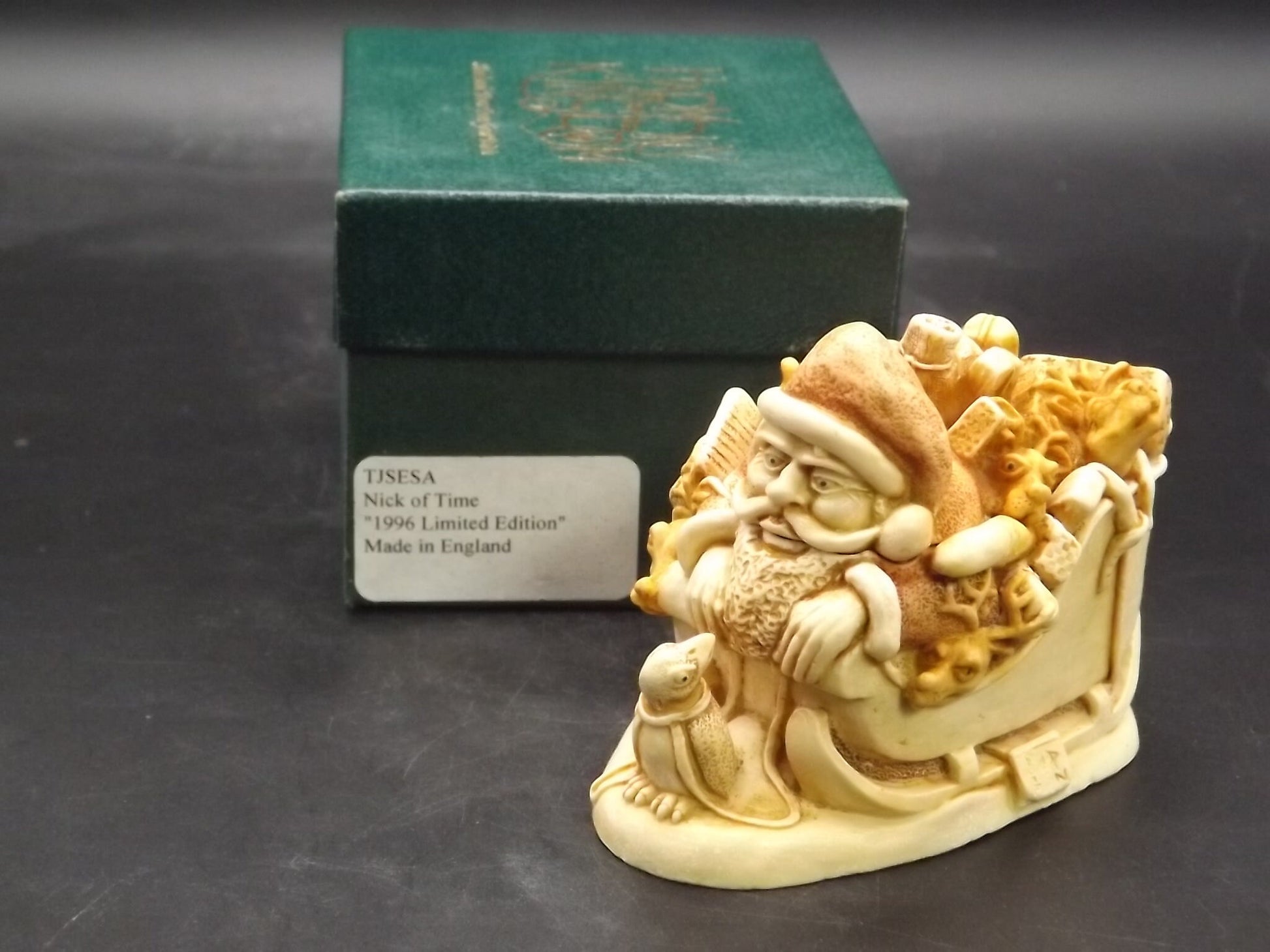 Harmony Kingdom "Nick of time" Santa and Reindeer Excellent condition with original box no COA.