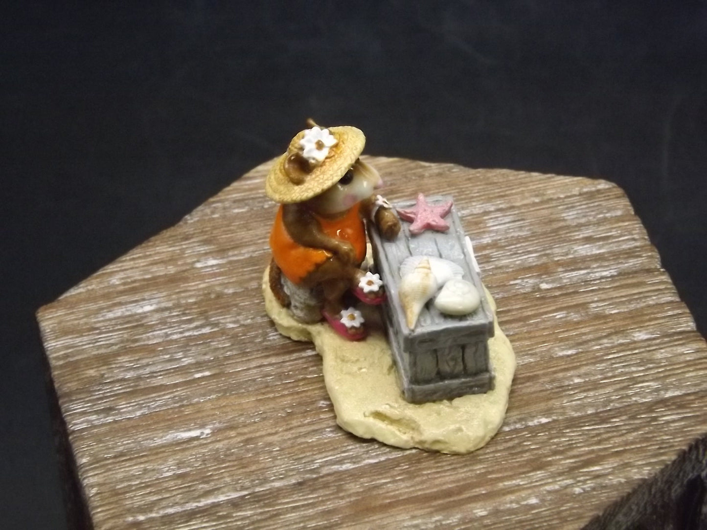 Vintage Wee Forest Folk "Shelley" Mouse Figurine: Orange Swimsuit, Seashells (With Box)