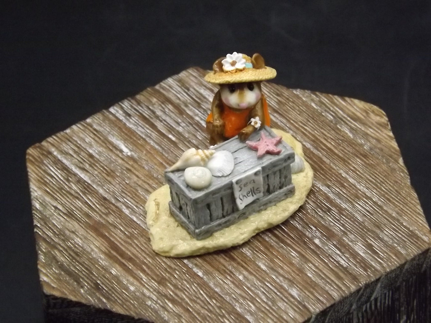 Vintage Wee Forest Folk "Shelley" Mouse Figurine: Orange Swimsuit, Seashells (With Box)