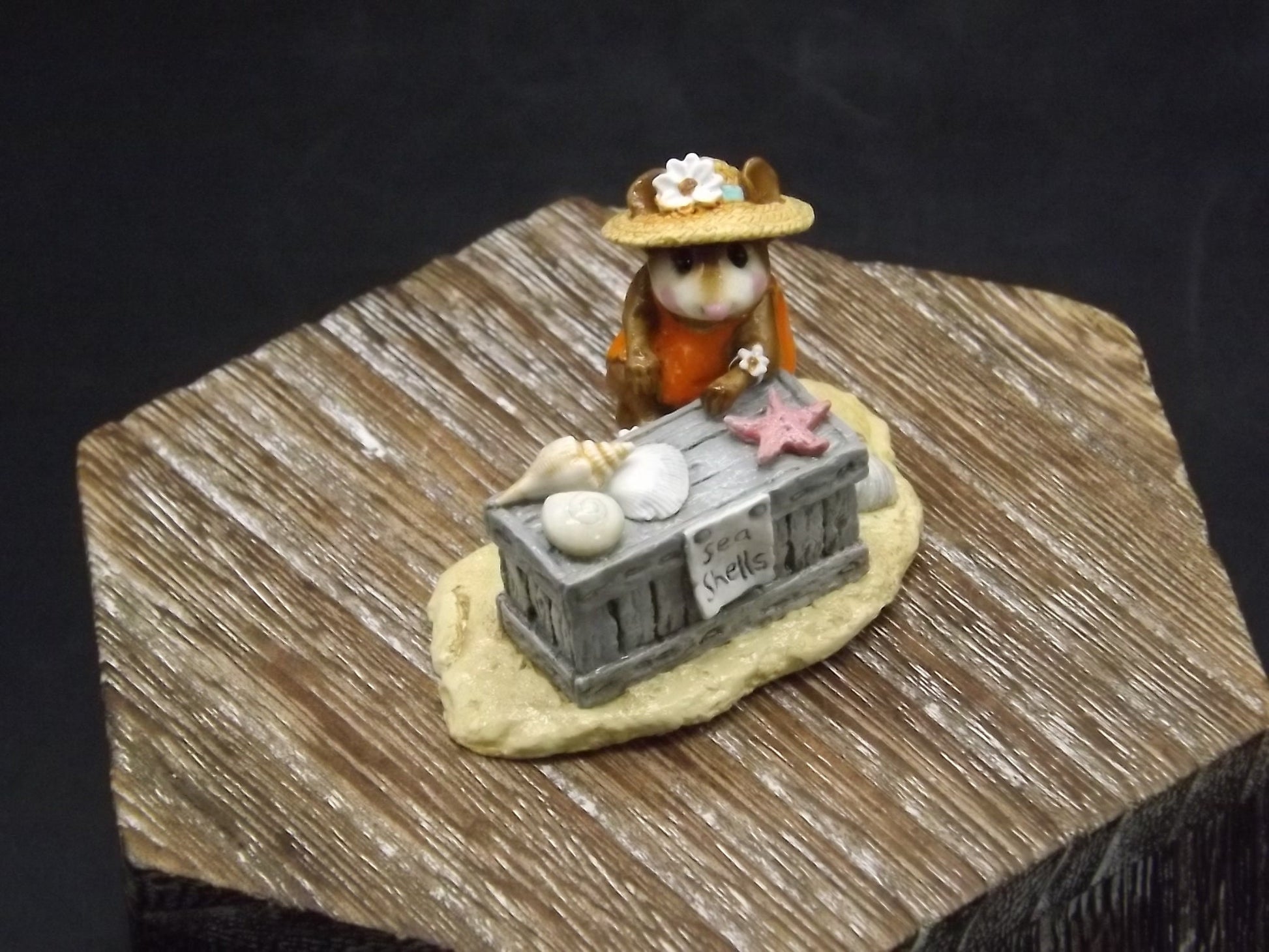 Vintage Wee Forest Folk "Shelley" Mouse Figurine: Orange Swimsuit, Seashells (With Box)