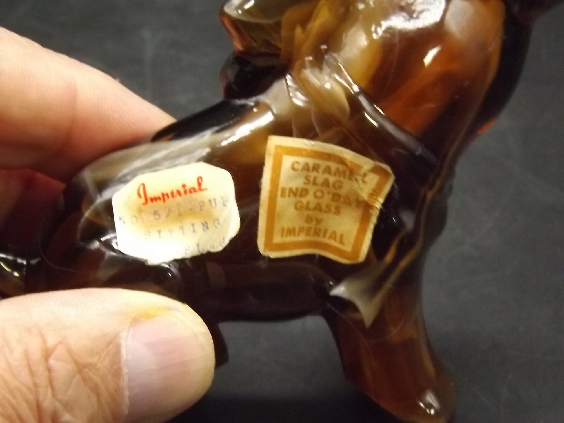 Vintage Imperial Glass Caramel Slag end of day Puppy excellent condition.