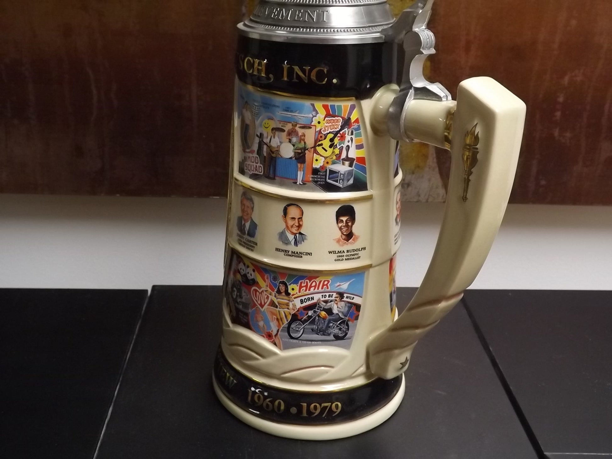 Vintage 1997 Limited Edition #714/5000 Anheuser Busch 100 years great achievement 20th Century in Review 1960 - 1979 Stein with box and COA.