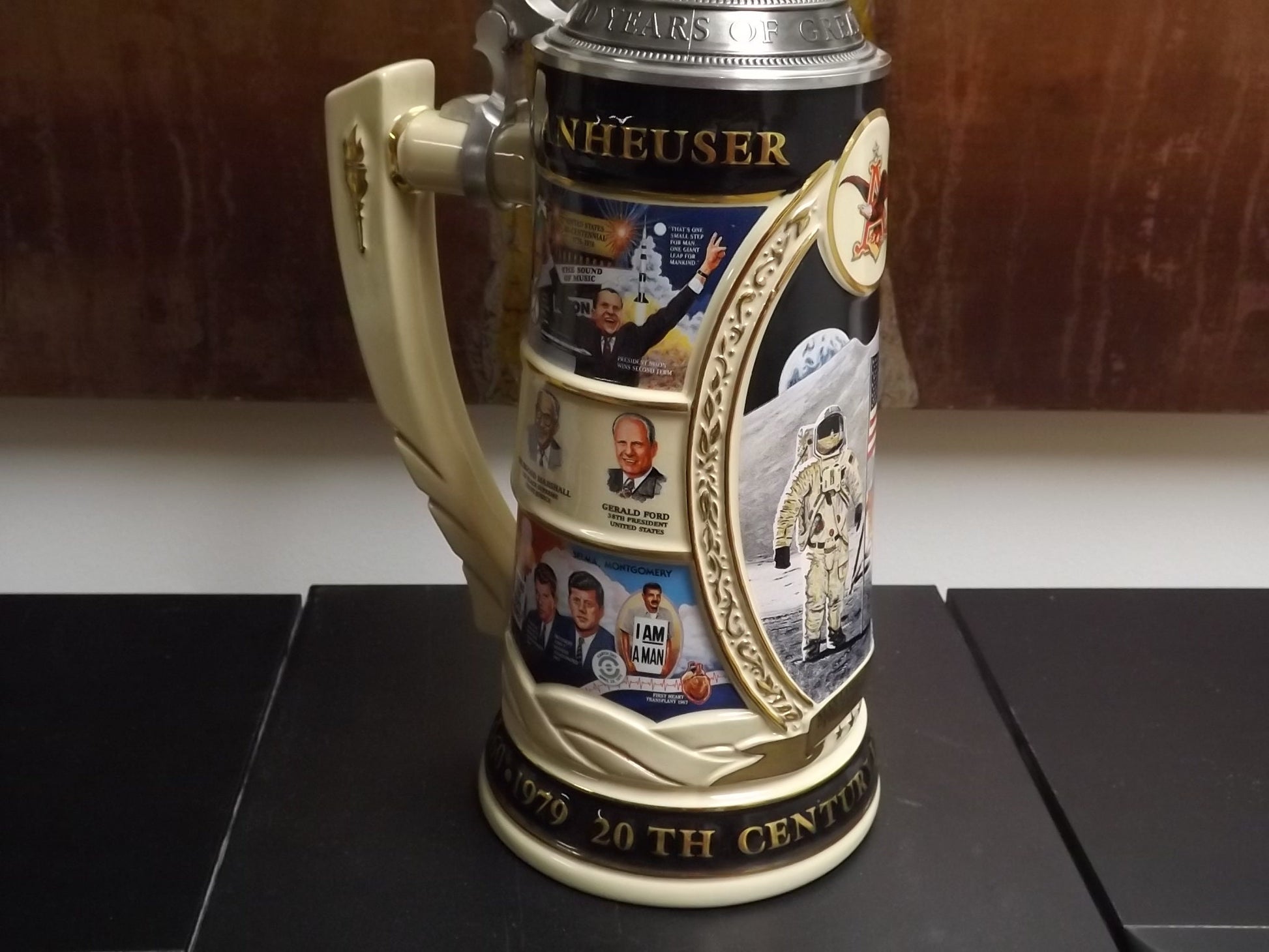Vintage 1997 Limited Edition #714/5000 Anheuser Busch 100 years great achievement 20th Century in Review 1960 - 1979 Stein with box and COA.