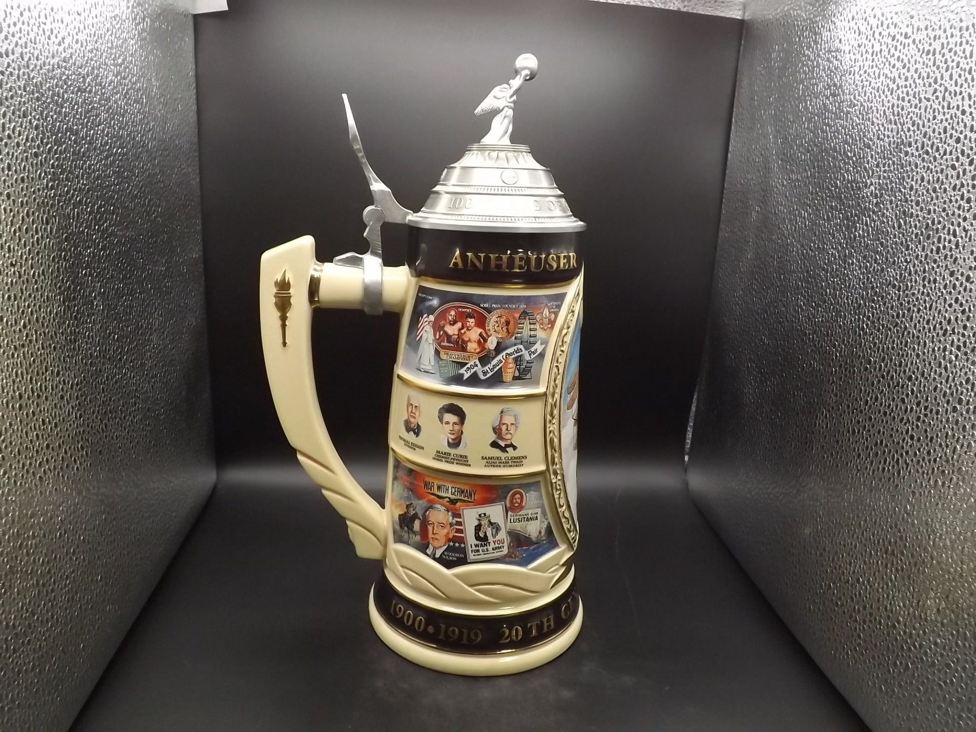 Vintage 1997 Limited Edition #862/5000 Anheuser Busch 100 years great achievement 20th Century in Review 1900 - 1919 Stein with box and COA.