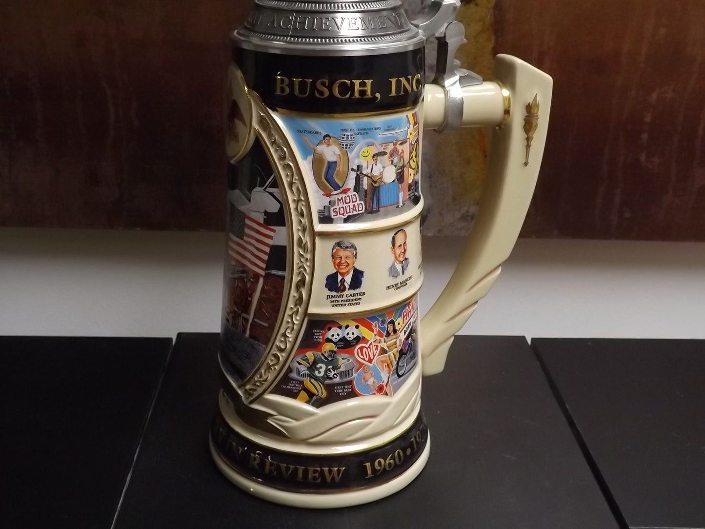 Vintage 1997 Limited Edition #714/5000 Anheuser Busch 100 years great achievement 20th Century in Review 1960 - 1979 Stein with box and COA.