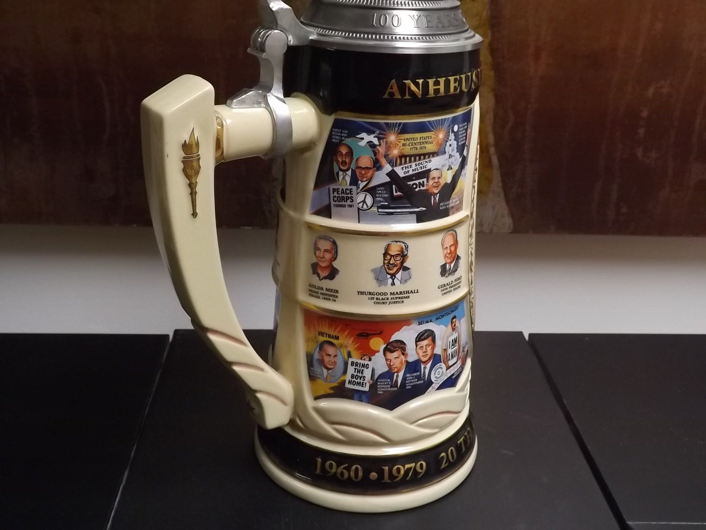 Vintage 1997 Limited Edition #714/5000 Anheuser Busch 100 years great achievement 20th Century in Review 1960 - 1979 Stein with box and COA.