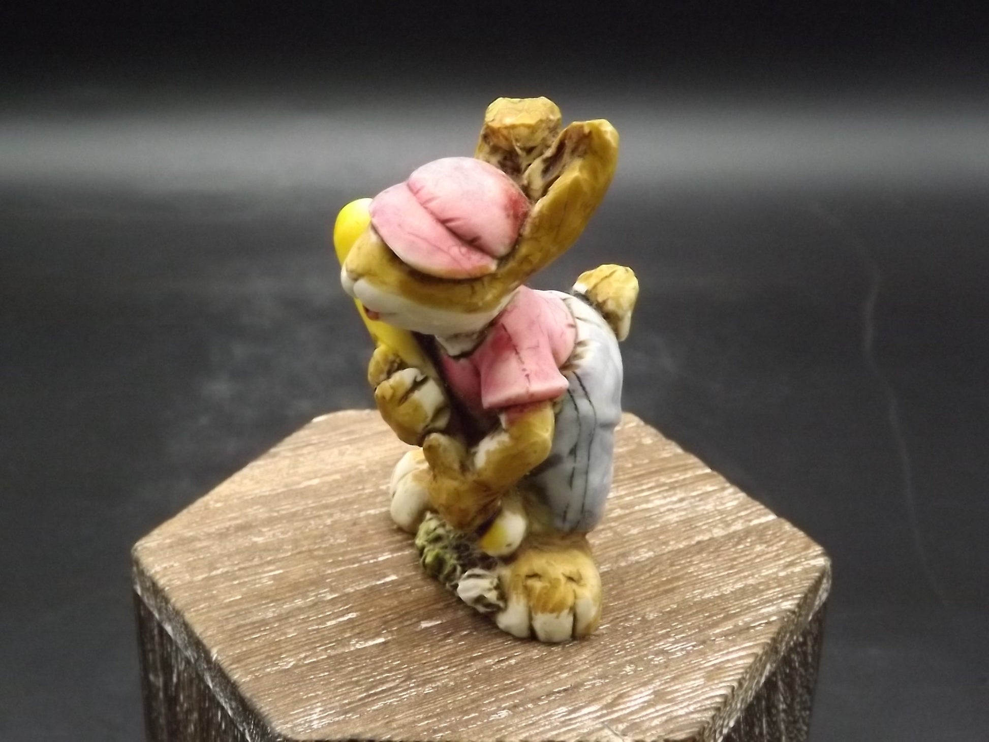 Vintage Artefice Ottanta Baseball Rabbit Figurine, Hand-Painted 1982