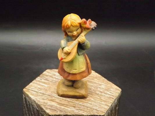 Vintage Anri Wood Figurine: Girl with Mandolin, Juan Ferrandiz Design