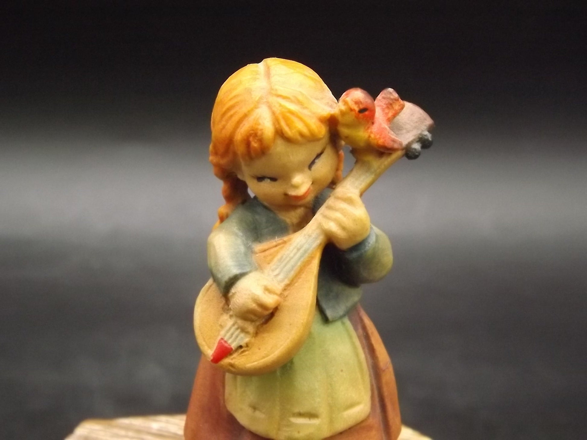 Vintage Anri Wood Figurine: Girl with Mandolin, Juan Ferrandiz Design
