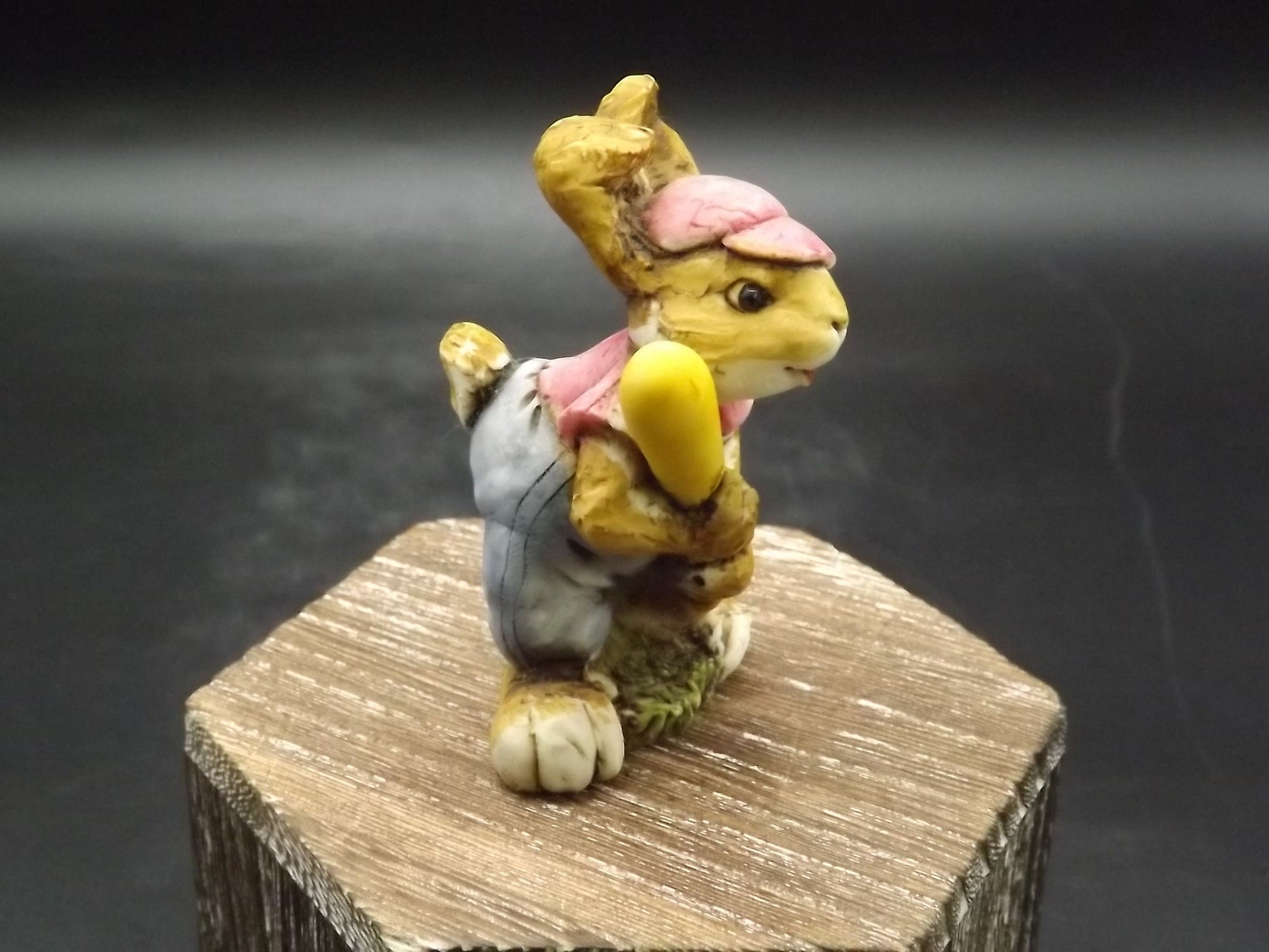 Vintage Artefice Ottanta Baseball Rabbit Figurine, Hand-Painted 1982