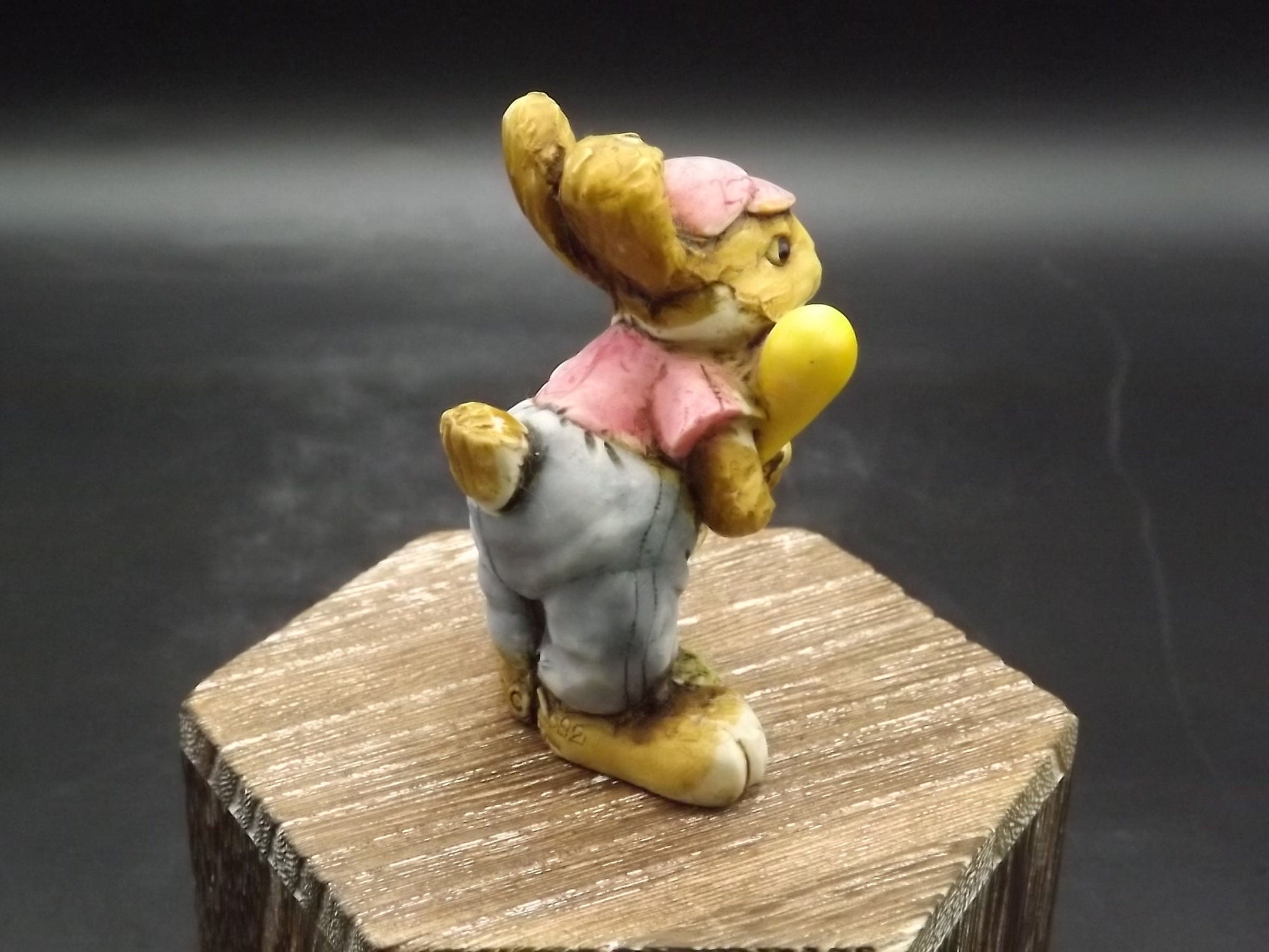 Vintage Artefice Ottanta Baseball Rabbit Figurine, Hand-Painted 1982