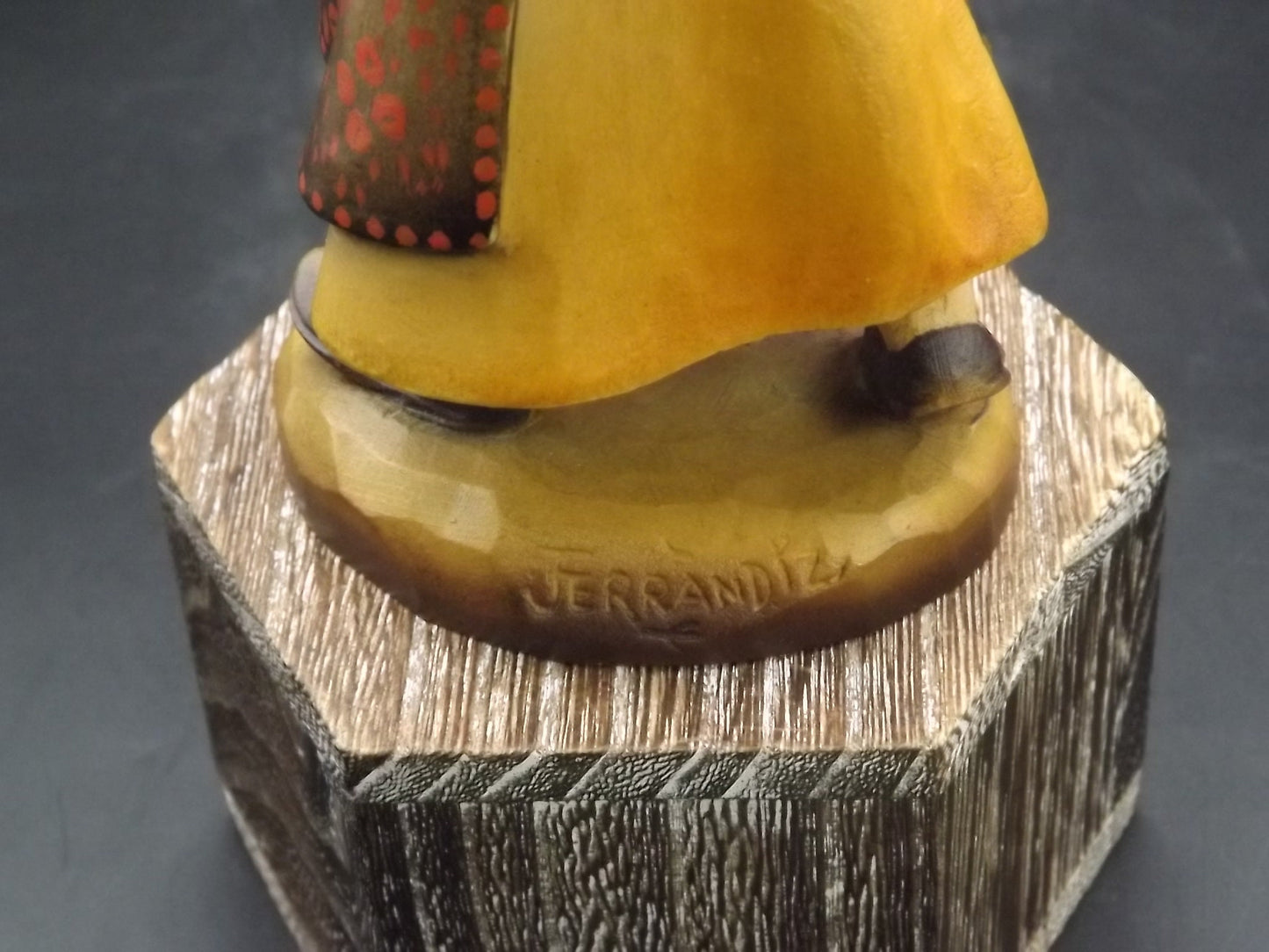 Vintage Anri "Golden Sheaves" carved wood figurine. Designed by Juan Ferrandiz numbered 338/2250. Young girl holding a sheaf of grain.