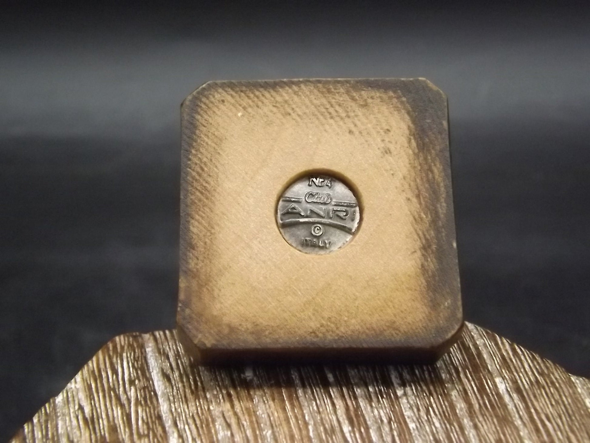 Vintage Anri "Harvest Time" Dark Blue carved wood figurine. Designed by Juan Ferrandiz. Young boy carrying a basket of grapes. Number 4 Club