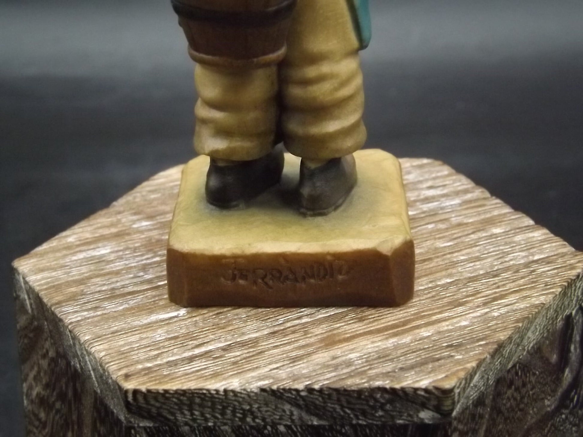 Vintage Anri "Harvest Time" Light carved wood figurine. Designed by Juan Ferrandiz. Young boy Carrying a basket of grapes. Number 4 club.