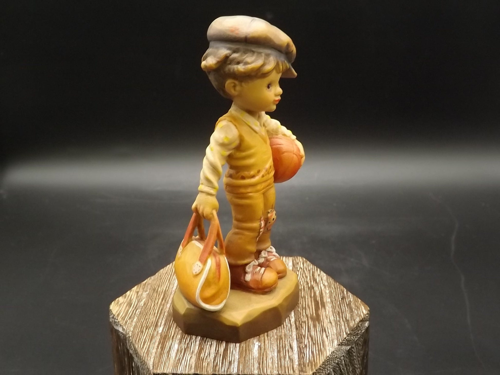 Vintage Anri Wood Figurine: "Shooting Hoops" by Sarah Kay, Limited Edition