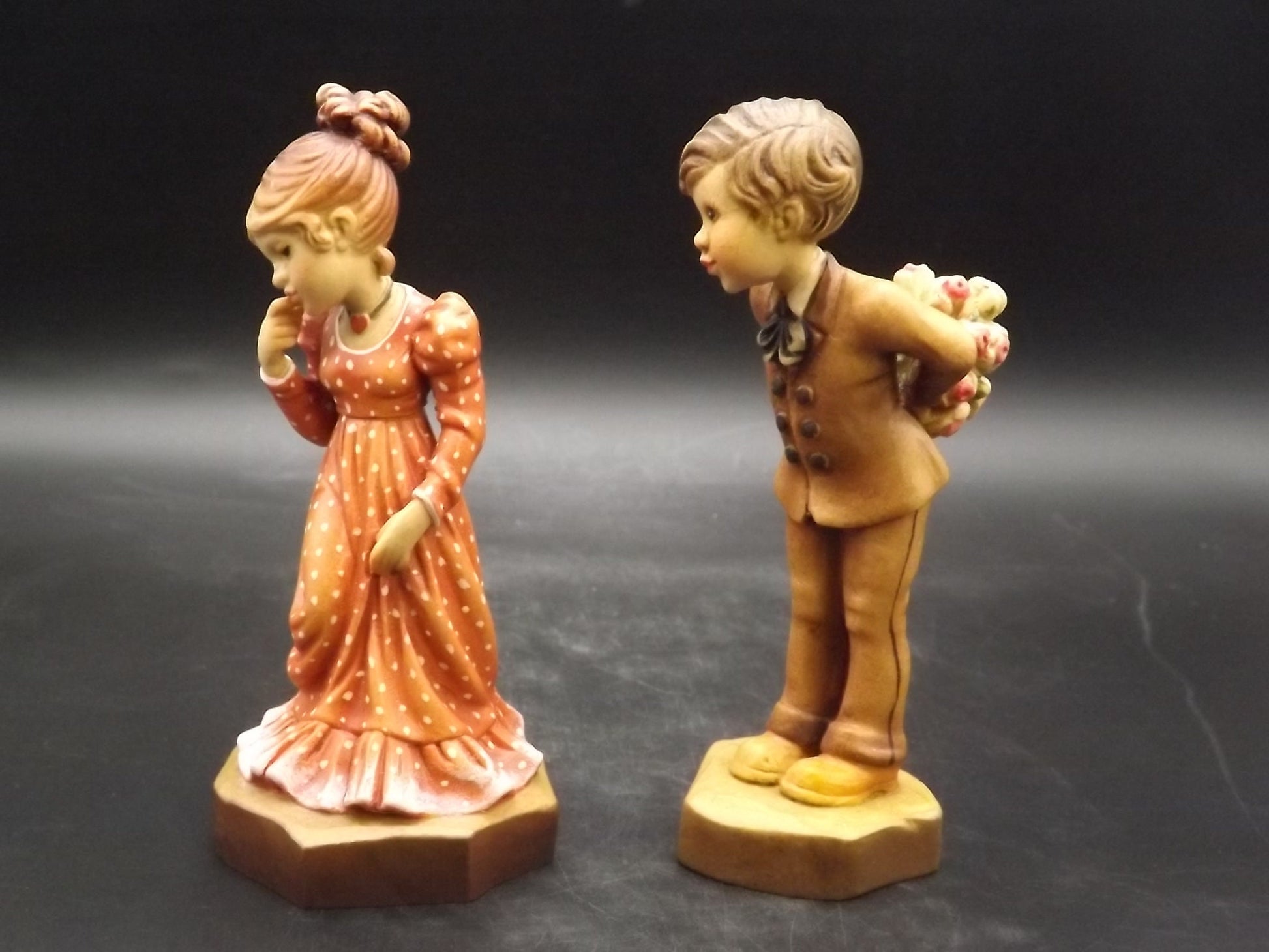 Vintage Anri Wood Figurines: "Rose Arbor" Sarah Kay Design, Italy