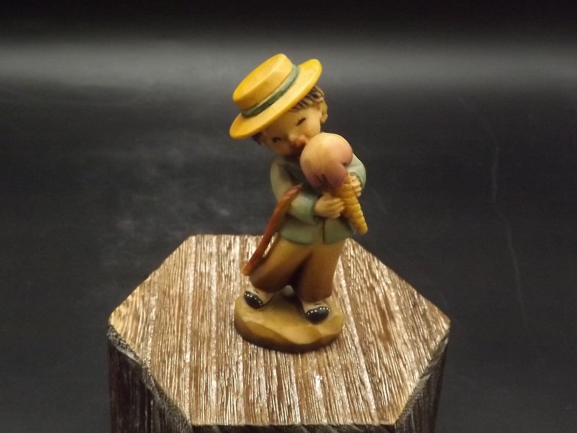Vintage Anri Wood Figurine: "Summer Time" Boy with Ice Cream, Juan Ferrandiz Design
