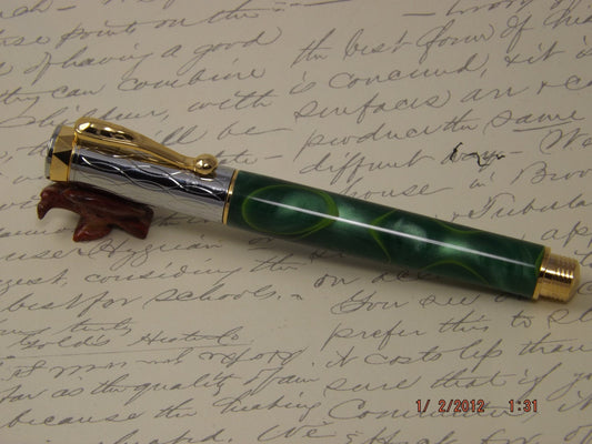 Handmade Green swirled Acrylic Elektra Rollerball Pen.