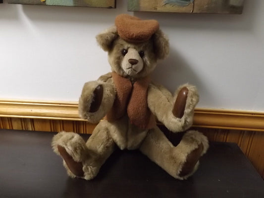 Vintage 1999 artist crafted Teddy Bear. This jointed bear is well crafted by Karen Nicodemus who creates by repurposing old coats into art.