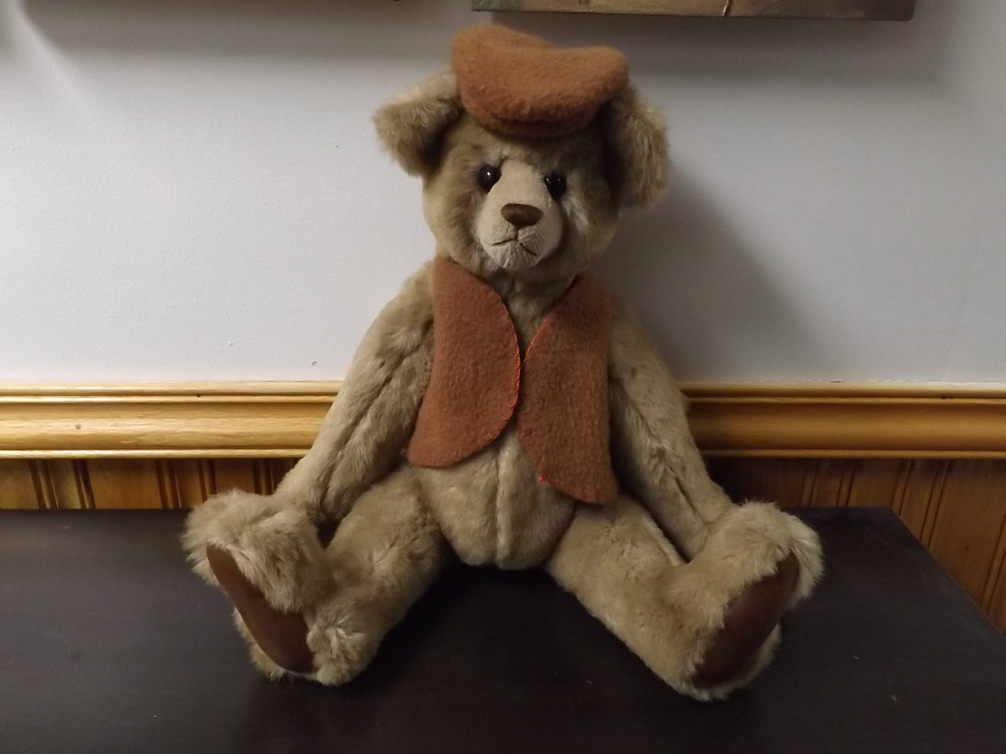 Vintage 1999 artist crafted Teddy Bear. This jointed bear is well crafted by Karen Nicodemus who creates by repurposing old coats into art.