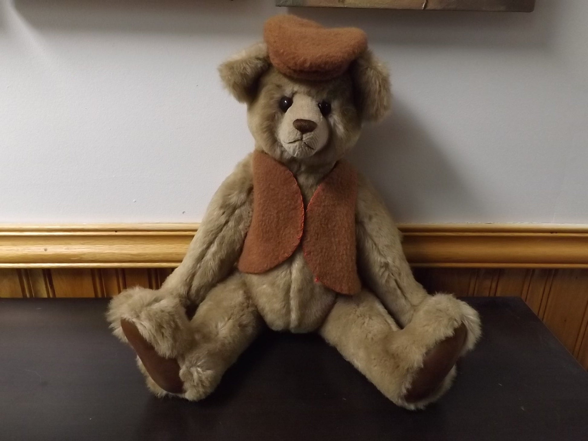 Vintage 1999 artist crafted Teddy Bear. This jointed bear is well crafted by Karen Nicodemus who creates by repurposing old coats into art.