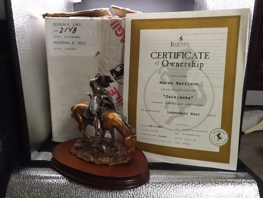 Rare Sacajawea Sculpture: Legends C.A. Pardell Mixed Media Art, COA