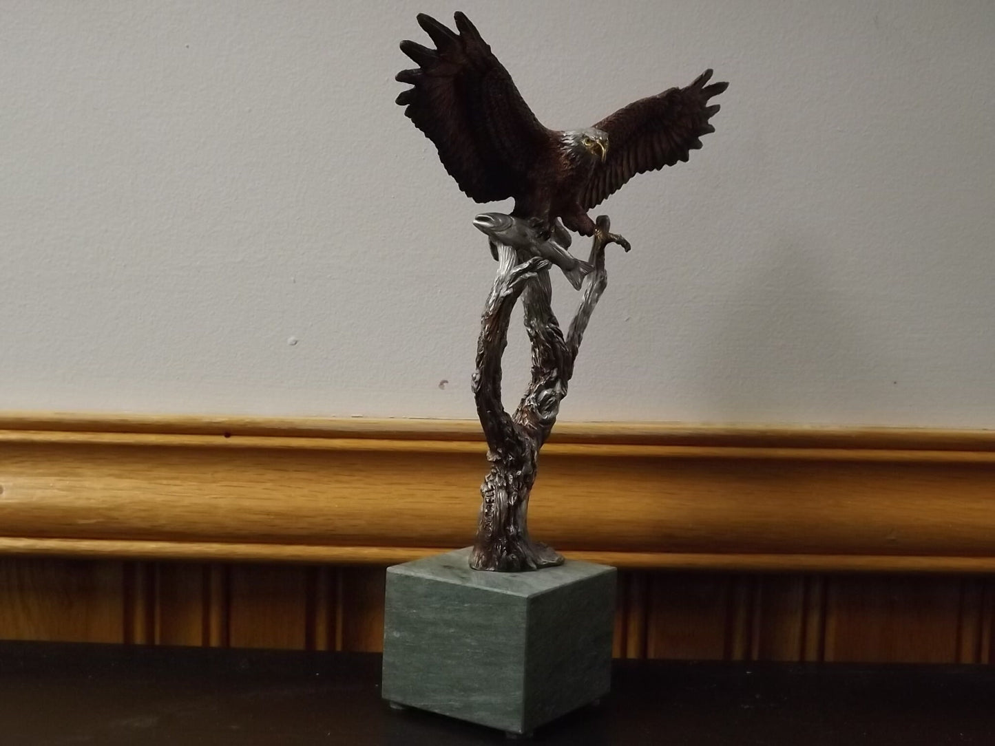 Vintage Kitty Cantrell Eagle Sculpture: Legends Mixed Media Art on Marble