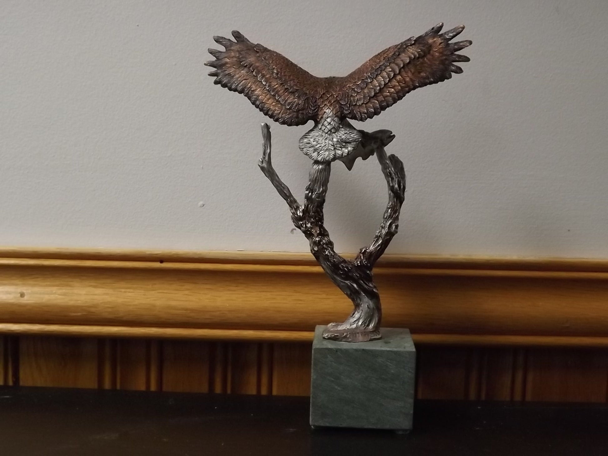 Vintage Kitty Cantrell Eagle Sculpture: Legends Mixed Media Art on Marble