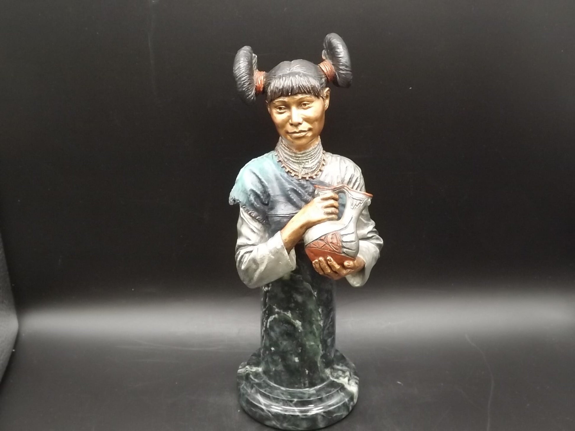 RARE 1994 C.A. Pardell Legends Mixed Media Sculpture "Hopi Maiden" Bust on marble base. Number 11 of only 350 pieces. Excellent Condition!