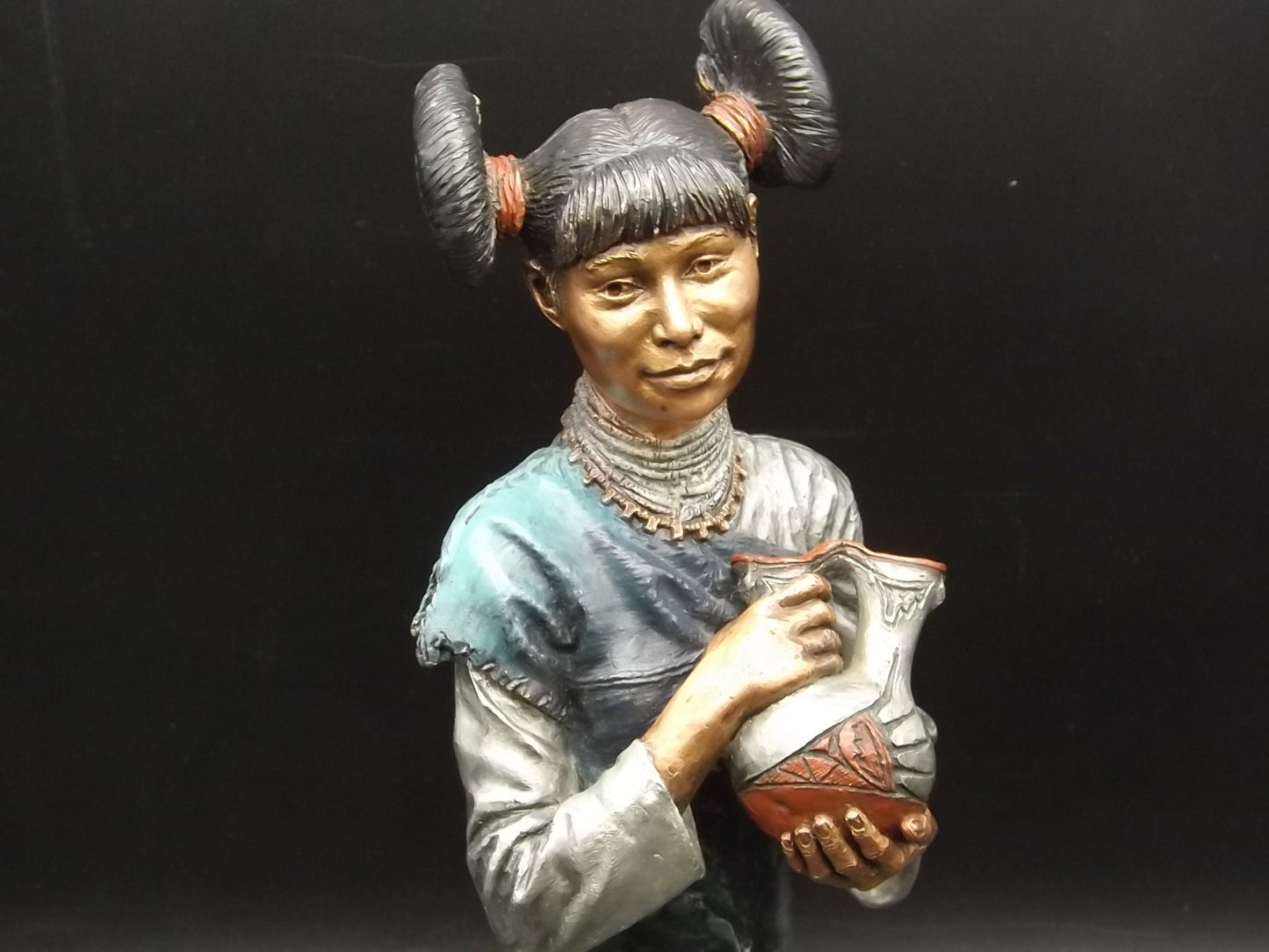 RARE 1994 C.A. Pardell Legends Mixed Media Sculpture "Hopi Maiden" Bust on marble base. Number 11 of only 350 pieces. Excellent Condition!