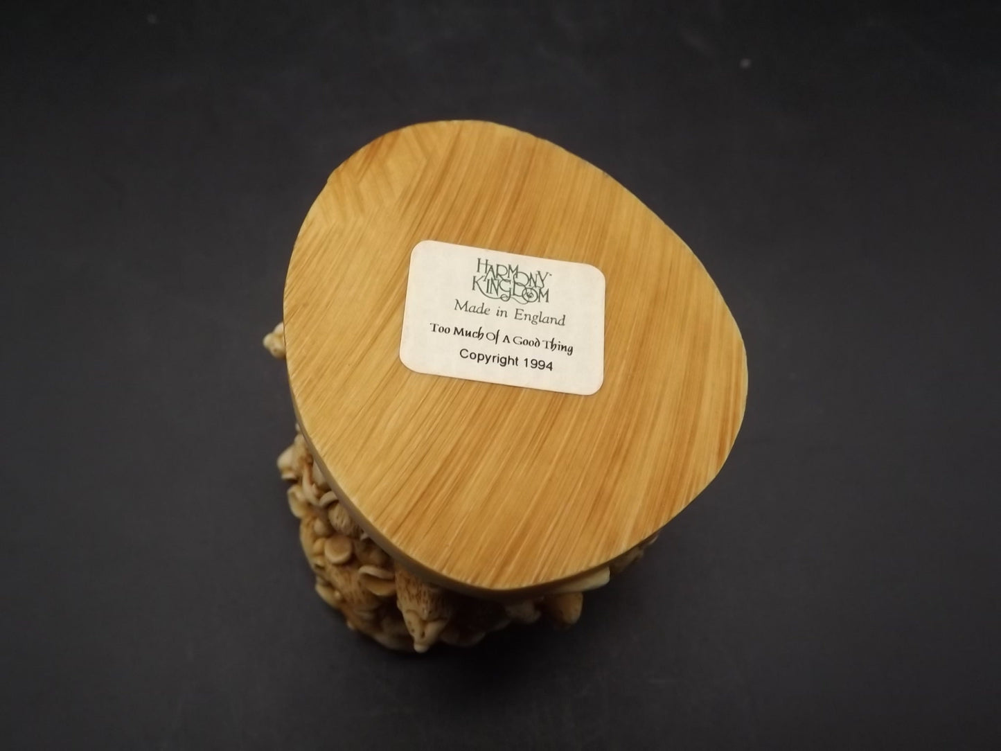 Retired 1994 Harmony Kingdom "Too Much of a Good Thing" Jest Figurine with box. Excellent condition. Cat surrounded by Mice.