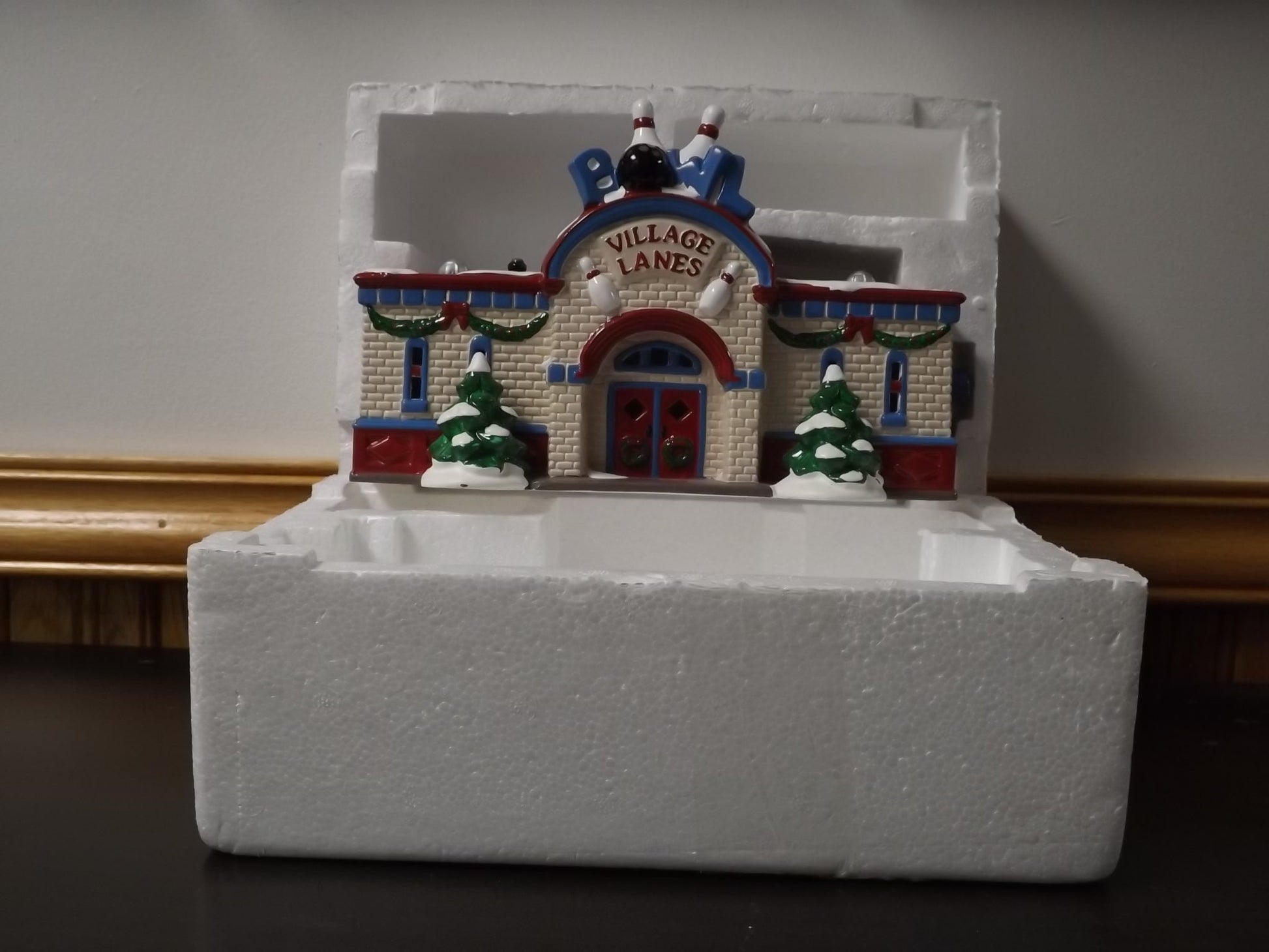 Vintage 1995 Snow Village Bowling Alley Figurine with Box