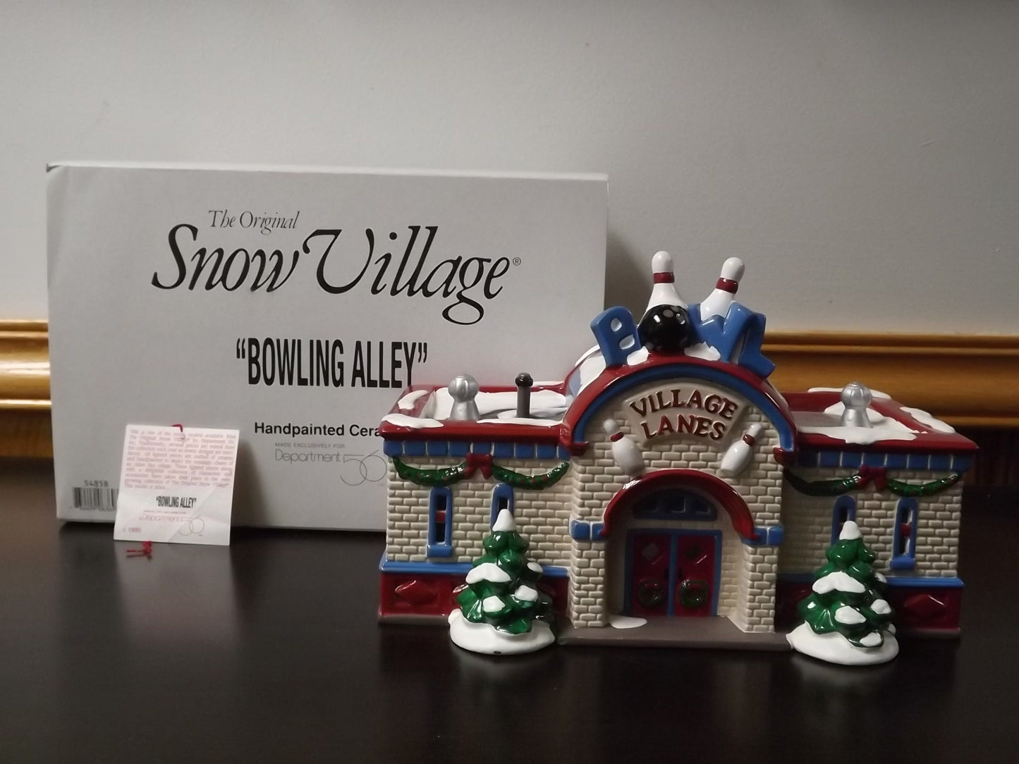 Vintage 1995 Snow Village Bowling Alley Figurine with Box